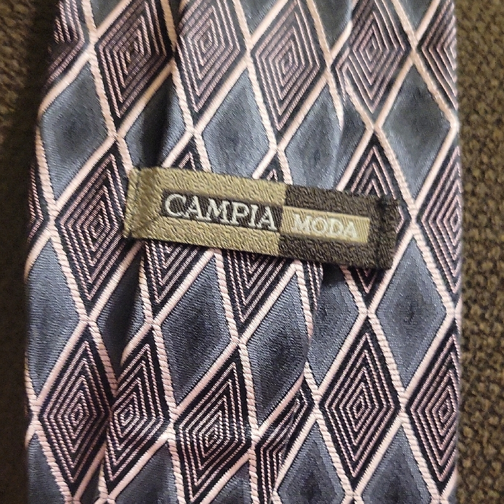 Campia Moda All Silk Men's Diamond Pattern Tie - Pink and Gray